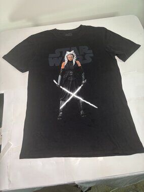 Star Wars Ahsoka Tano Disney+ Graphic T-Shirt | Men's Small | Black Cotton Tee S